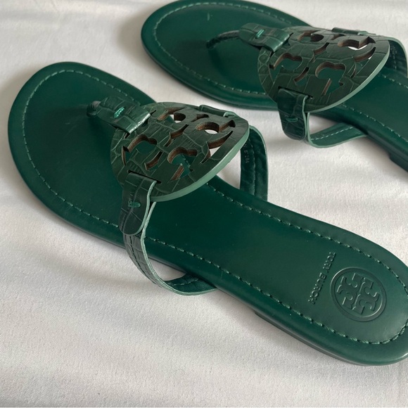 Tory Burch "Miller" Croc Leather Dark Green Sandals - Picture 6 of 13